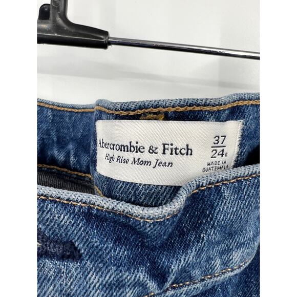 Abercrombie & Fitch Distressed High Rise Mom Jeans Stretch Blue Size 37 Plus 24R - Picture 4 of 8